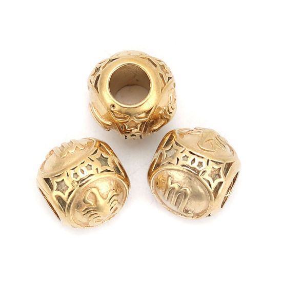 Imagen de 1 Unidad Recubrimiento al Vacío PVD Ecológico 304 Acero Inoxidable Fundición Cuentas Para Hacer Joyas De Bricolaje Chapado en Oro Ronda Constelación Escorpio 10mm Diámetro, Agujero: Aprox 4.3mm