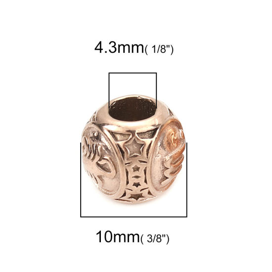 Imagen de 304 Acero Inoxidable Fundición Cuentas Ronda Oro Rosa Constelación Escorpio 10mm Diámetro, Agujero: Aprox 4.3mm, 1 Unidad