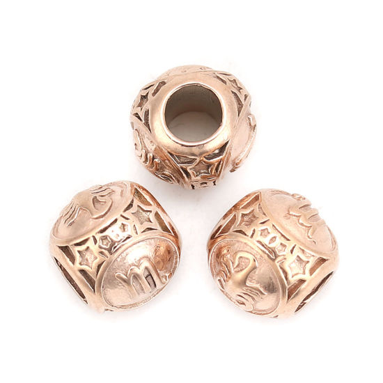 Imagen de 304 Acero Inoxidable Fundición Cuentas Ronda Oro Rosa Constelación Escorpio 10mm Diámetro, Agujero: Aprox 4.3mm, 1 Unidad