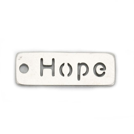 304ステンレス鋼 ペンダント 長方形 シルバートーン 文字" Hope " 透かし 17mm x 6mm、 5 個 の画像