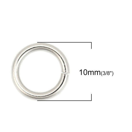 Picture of 1.4mm 304 Stainless Steel Open Jump Rings Findings Silver Tone 10mm( 3/8") Dia., 100 PCs