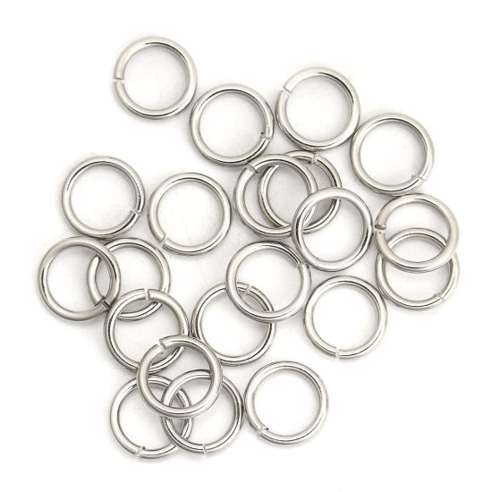 Picture of 1.4mm 304 Stainless Steel Open Jump Rings Findings Silver Tone 10mm( 3/8") Dia., 100 PCs