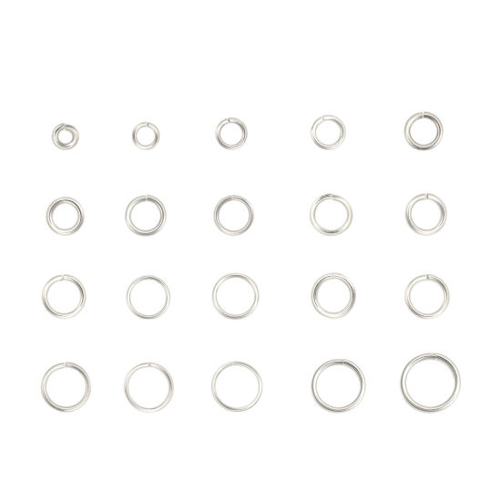 Picture of 1.4mm 304 Stainless Steel Open Jump Rings Findings Silver Tone 10mm( 3/8") Dia., 100 PCs