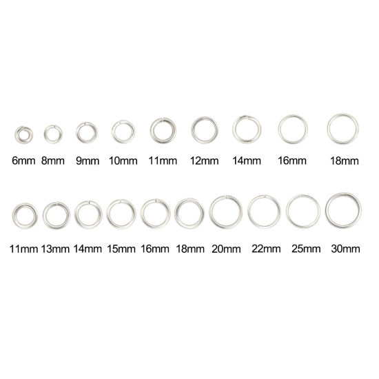 Picture of 1.4mm 304 Stainless Steel Open Jump Rings Findings Silver Tone 10mm( 3/8") Dia., 100 PCs