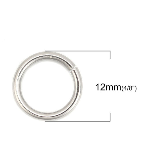 Picture of 100 PCs 12mm Dia., 1.5mm(15 gauge) 304 Stainless Steel Open Jump Rings Findings For Jewelry Making Silver Tone Round