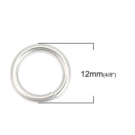 Picture of 100 PCs 12mm Dia., 1.6mm(14 gauge) 304 Stainless Steel Open Jump Rings Findings For Jewelry Making Silver Tone Round