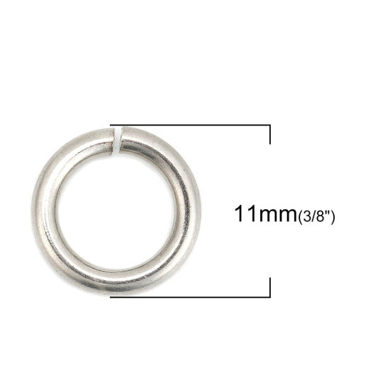 Picture of 1.8mm 304 Stainless Steel Open Jump Rings Findings Silver Tone 11mm( 3/8") Dia., 50 PCs