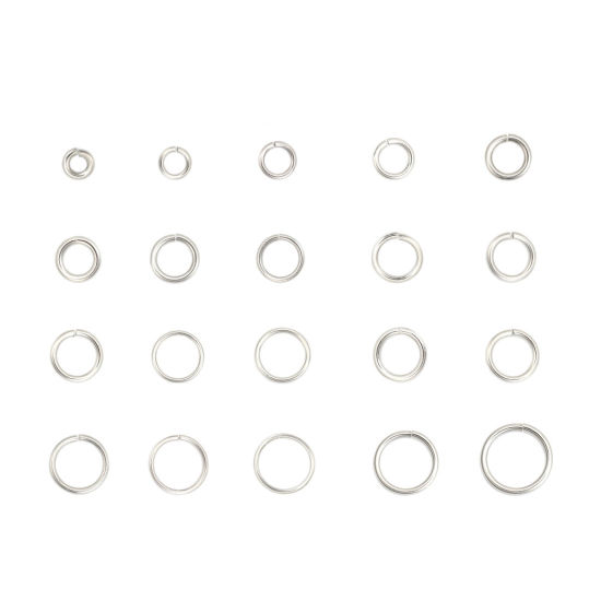 Picture of 1.8mm 304 Stainless Steel Open Jump Rings Findings Silver Tone 11mm( 3/8") Dia., 50 PCs