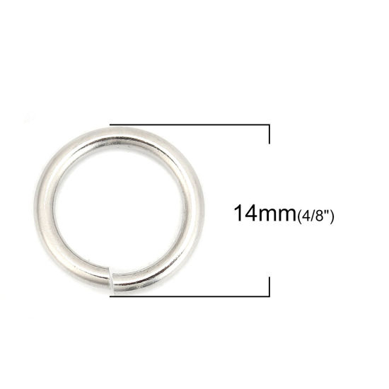 Immagine di 50 Pz 14mm Dia, 1.8mm(13 misura) 304 Acciaio Inossidabile Aperto Stile Anello di Salto Tono Argento Tondo