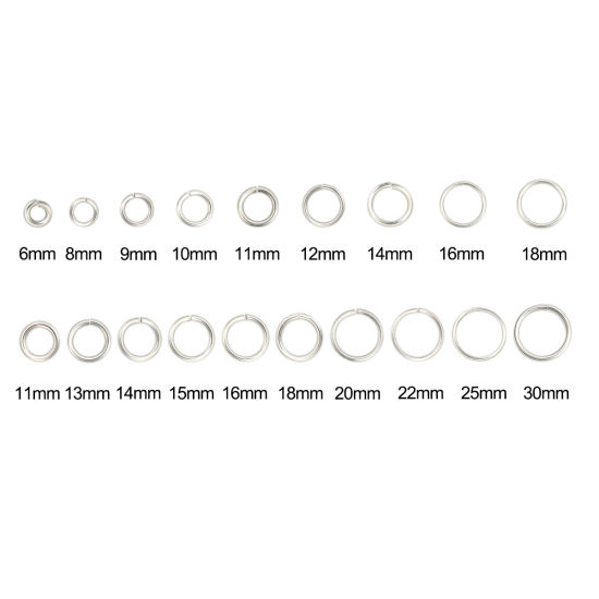 Immagine di 50 Pz 14mm Dia, 1.8mm(13 misura) 304 Acciaio Inossidabile Aperto Stile Anello di Salto Tono Argento Tondo