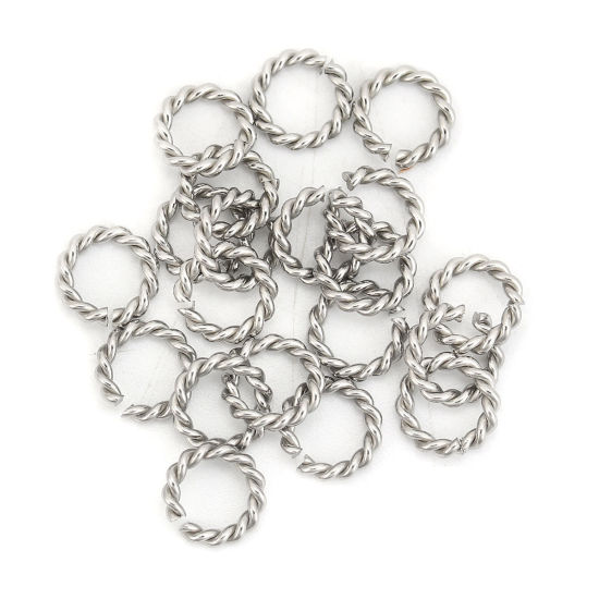 Picture of 1.5mm 304 Stainless Steel Open Jump Rings Findings Braided Silver Tone 8mm( 3/8") Dia., 30 PCs