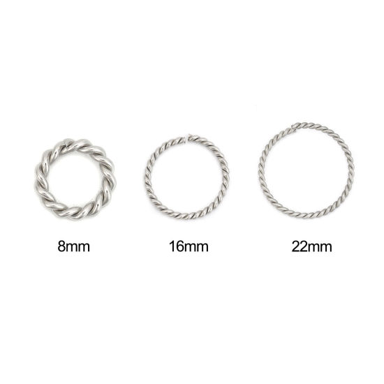 Picture of 1.5mm 304 Stainless Steel Open Jump Rings Findings Braided Silver Tone 8mm( 3/8") Dia., 30 PCs