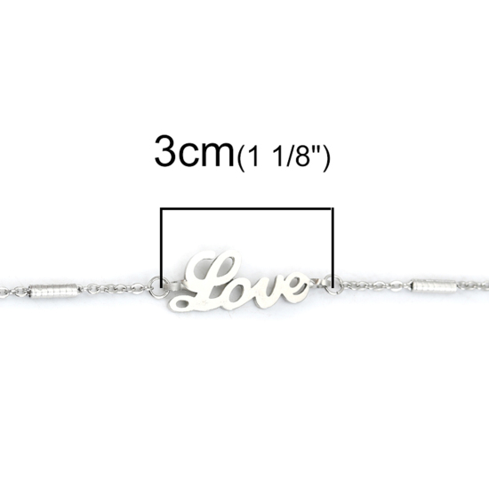 Изображение 304 Нержавеющая Сталь Браслеты Серебряный Тон сообщение " LOVE " 21.5см Длина, 1 ШТ