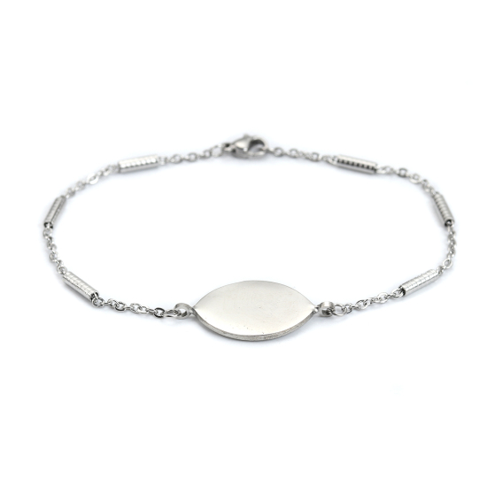 Immagine di 304 Acciaio Inossidabile Braccialetti Tono Argento Olive Modifiche in bianco di timbratura 22cm Lunghezza, 1 Pz