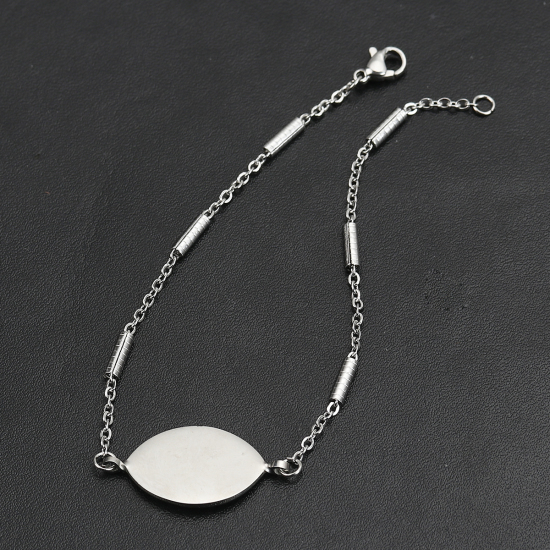 Immagine di 304 Acciaio Inossidabile Braccialetti Tono Argento Olive Modifiche in bianco di timbratura 22cm Lunghezza, 1 Pz