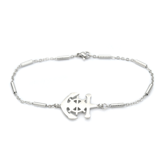 Immagine di 304 Acciaio Inossidabile Braccialetti Tono Argento Ancora 23cm Lunghezza, 1 Pz