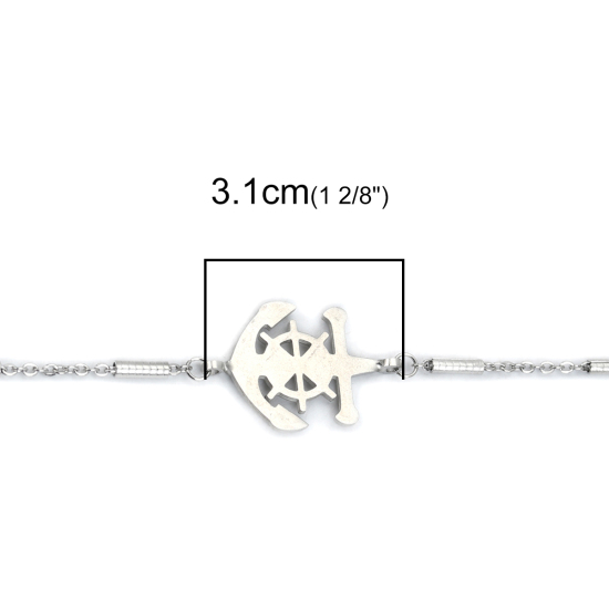 Immagine di 304 Acciaio Inossidabile Braccialetti Tono Argento Ancora 23cm Lunghezza, 1 Pz