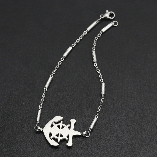Immagine di 304 Acciaio Inossidabile Braccialetti Tono Argento Ancora 23cm Lunghezza, 1 Pz