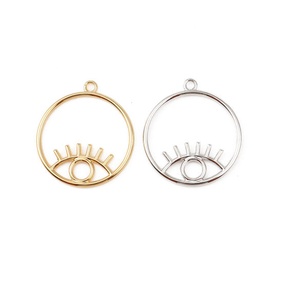Bild von Zinklegierung Anhänger Rund Vergoldet Auge 3.4cm x 3cm, 10 Stück