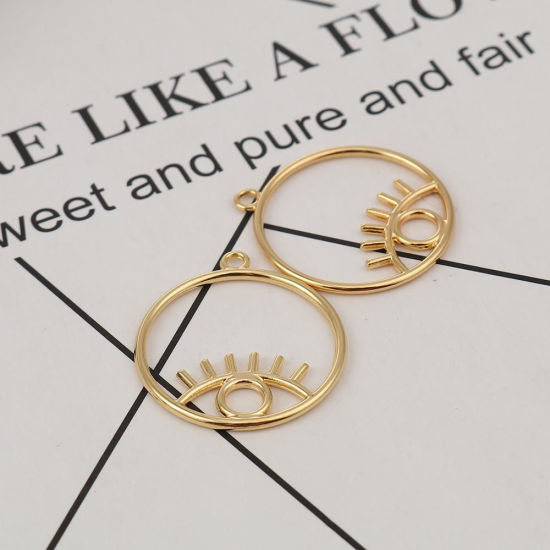 Bild von Zinklegierung Anhänger Rund Vergoldet Auge 3.4cm x 3cm, 10 Stück