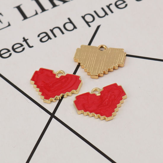 Imagen de Zamak Colgantes Charms Corazón Chapado en Oro Rojo Esmalte 18mm x 15mm, 10 Unidades