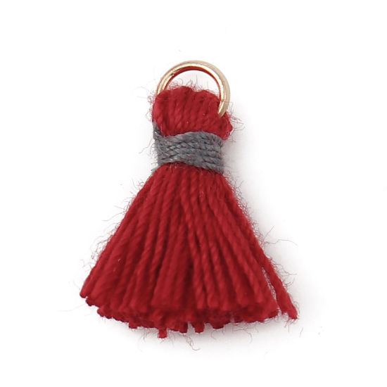 Picture of Cotton Tassel Charms Gold Plated Red 19mm( 6/8") long - 18mm( 6/8") long, 20 PCs