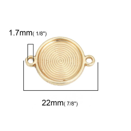 Picture of Zinc Based Alloy Cabochon Settings Connectors Findings Round Gold Plated Eye Carved (Fits 14mm Dia.) 22mm( 7/8") x 16mm( 5/8"), 10 PCs