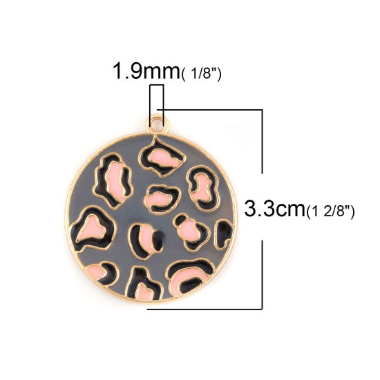 Image de Pendentifs en Alliage de Zinc Rond Léopard Émail Doré Gris 3.3cm x 3cm, 5 Pcs