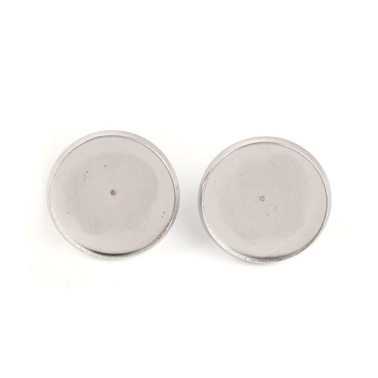 Image de Boucles d'Oreilles Puces en 304 Acier Inoxydable Rond Argent Mat Cabochon Rapportable (Adapté à 14mm Dia ) 16mm Dia., Epaisseur de Fil: (20 gauge), 10 Pcs