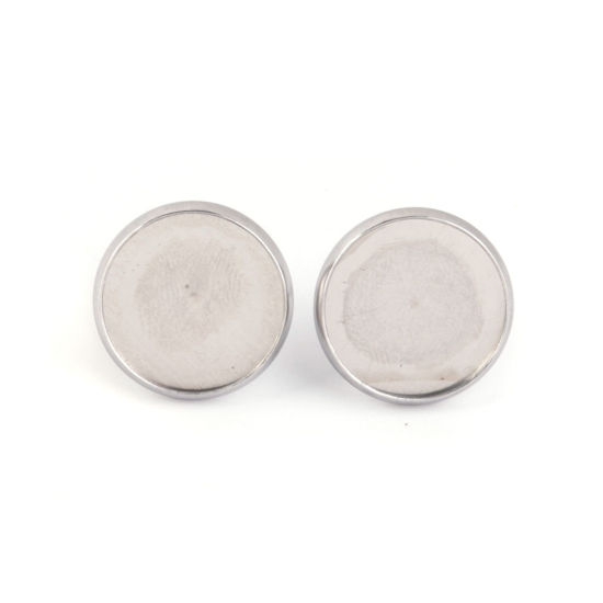 Bild von 304 Edelstahl Ohrring Ohrstecker Rund Silberfarbe Cabochon Fassung (für 16mm) 18mm D., Drahtstärke: (20 gauge), 10 Stück