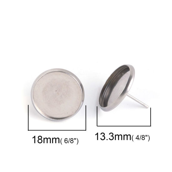 Image de Boucles d'Oreilles Puces en 304 Acier Inoxydable Rond Argent Mat Cabochon Rapportable (Adapté à 16mm Dia ) 18mm Dia., Epaisseur de Fil: (20 gauge), 10 Pcs