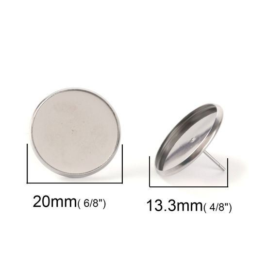 Image de Boucles d'Oreilles Puces en 304 Acier Inoxydable Rond Argent Mat Cabochon Rapportable (Adapté à 18mm Dia ) 20mm Dia., Epaisseur de Fil: (20 gauge), 10 Pcs