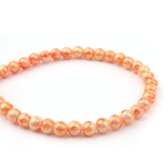 Picture of Glass Beads Round Orange-red Glitter About 9mm Dia. - 8mm Dia, Hole: Approx 1.2mm, 82cm long, 3 Strands (Approx 107 PCs/Strand)