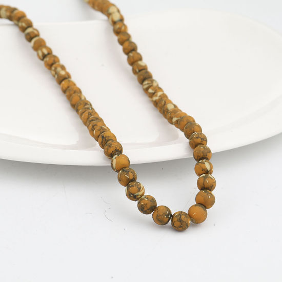 Picture of Glass Beads Round Khaki Spot About 9mm Dia. - 8mm Dia, Hole: Approx 1.2mm, 78cm long, 2 Strands (Approx 102 PCs/Strand)