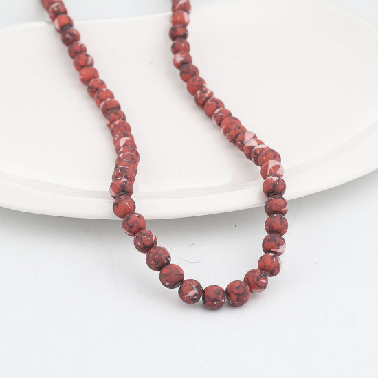 Picture of Glass Beads Round Dark Red Spot About 9mm Dia. - 8mm Dia, Hole: Approx 1.2mm, 79cm long, 2 Strands (Approx 103 PCs/Strand)