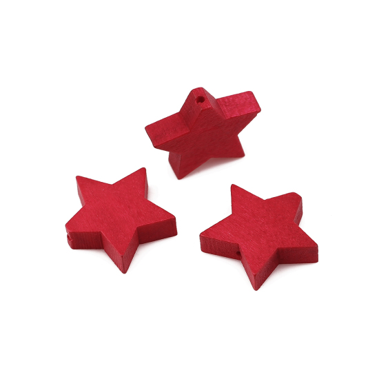 Image de Perles en Bois Naturel Etoile Rouge 20mm x 17mm, Trou: env. 1mm, 30 Pcs