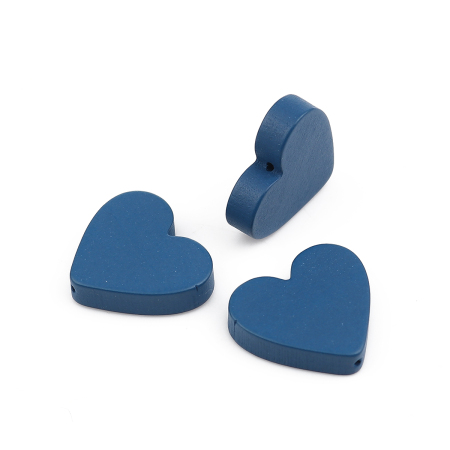 Picture of Natural Wood Spacer Beads Heart Blue About 21mm x 19mm, Hole: Approx 1.1mm, 30 PCs