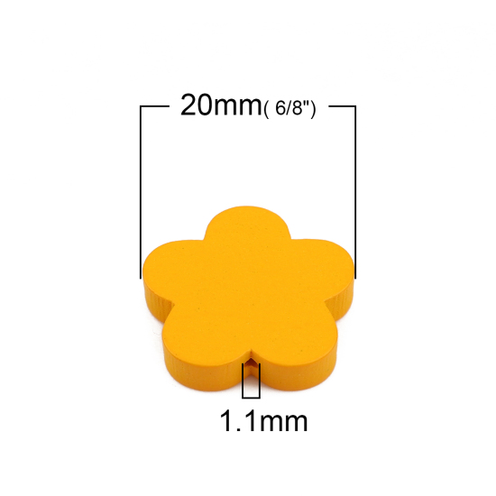 Immagine di Legno Separatori Perline Fiore della Prugna Giallo 20mm x 19mm - 20mm x 18mm, Foro: Circa 1.1mm, 30 Pz