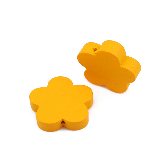 Immagine di Legno Separatori Perline Fiore della Prugna Giallo 20mm x 19mm - 20mm x 18mm, Foro: Circa 1.1mm, 30 Pz