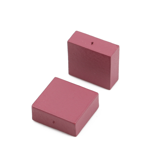 Picture of Natural Wood Spacer Beads Square Dark Pink About 15mm x15mm - 15mm x14mm, Hole: Approx 1.1mm, 30 PCs