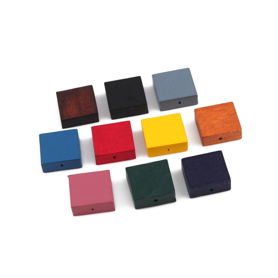 Picture of Natural Wood Spacer Beads Square Dark Pink About 15mm x15mm - 15mm x14mm, Hole: Approx 1.1mm, 30 PCs