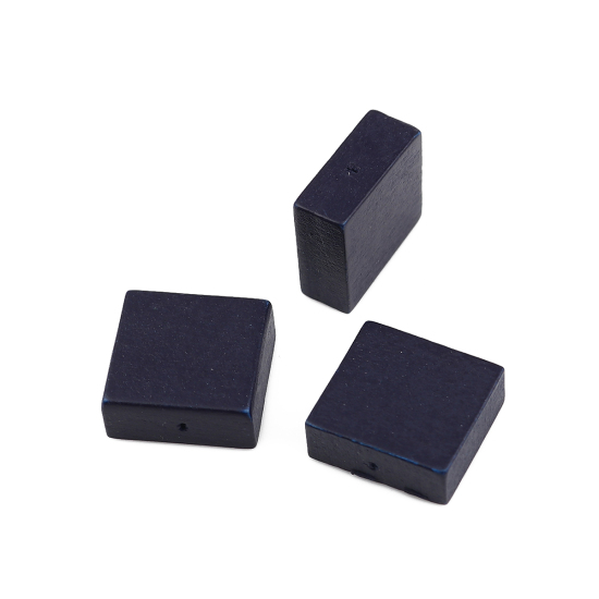 Picture of Natural Wood Spacer Beads Square Blue Black About 15mm x15mm - 15mm x14mm, Hole: Approx 1.1mm, 30 PCs