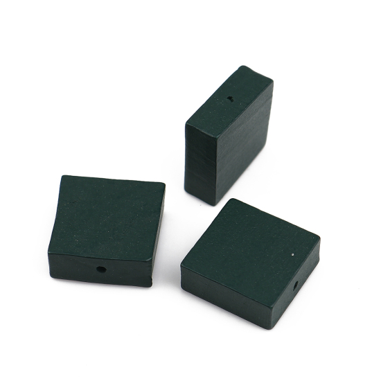 Picture of Natural Wood Spacer Beads Square Dark Green About 15mm x15mm - 15mm x14mm, Hole: Approx 1.1mm, 30 PCs