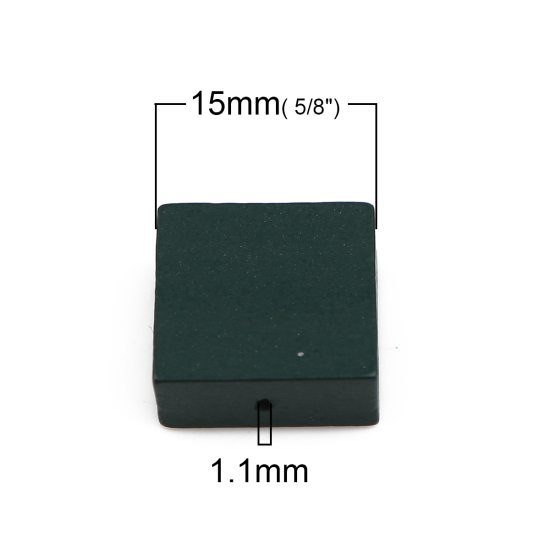 Picture of Natural Wood Spacer Beads Square Dark Green About 15mm x15mm - 15mm x14mm, Hole: Approx 1.1mm, 30 PCs