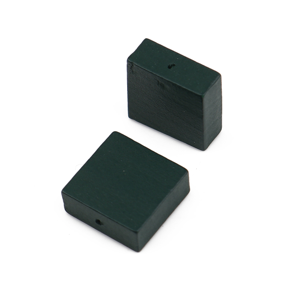 Picture of Natural Wood Spacer Beads Square Dark Green About 15mm x15mm - 15mm x14mm, Hole: Approx 1.1mm, 30 PCs