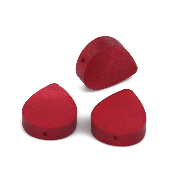 Picture of Natural Wood Spacer Beads Drop Red About 19mm x 16mm, Hole: Approx 1.1mm, 30 PCs