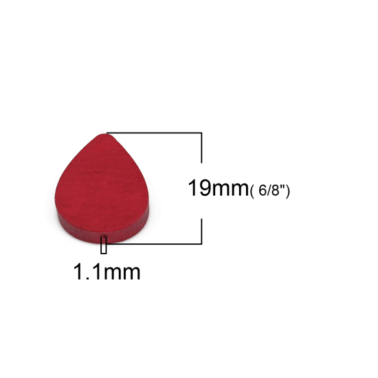 Picture of Natural Wood Spacer Beads Drop Red About 19mm x 16mm, Hole: Approx 1.1mm, 30 PCs