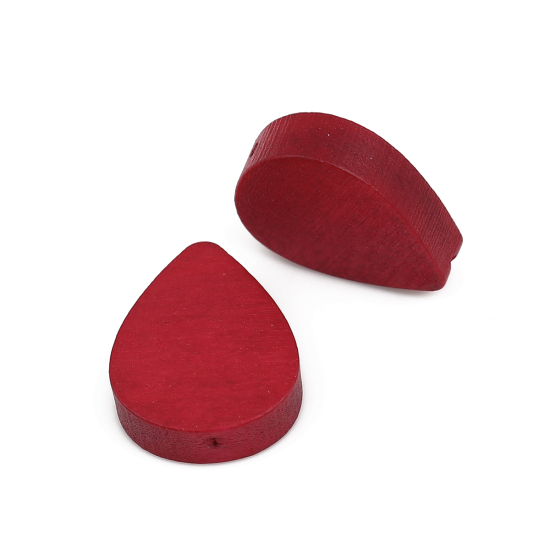 Picture of Natural Wood Spacer Beads Drop Red About 19mm x 16mm, Hole: Approx 1.1mm, 30 PCs