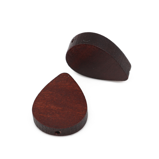 Picture of Natural Wood Spacer Beads Drop Dark Coffee About 19mm x 16mm, Hole: Approx 1.1mm, 30 PCs