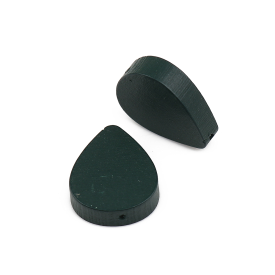 Picture of Natural Wood Spacer Beads Drop Dark Green About 19mm x 16mm, Hole: Approx 1.1mm, 30 PCs